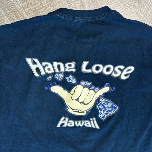 HANG LOOSE HAWAII Dark Navy Blue Crew Neck Short Sleeve T-Shirt Men’s - Picture 4 of 4